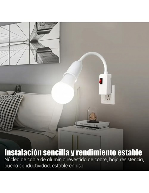 Soporte Rosca E27 Flexible + Interruptor Para Enchufe Pared
