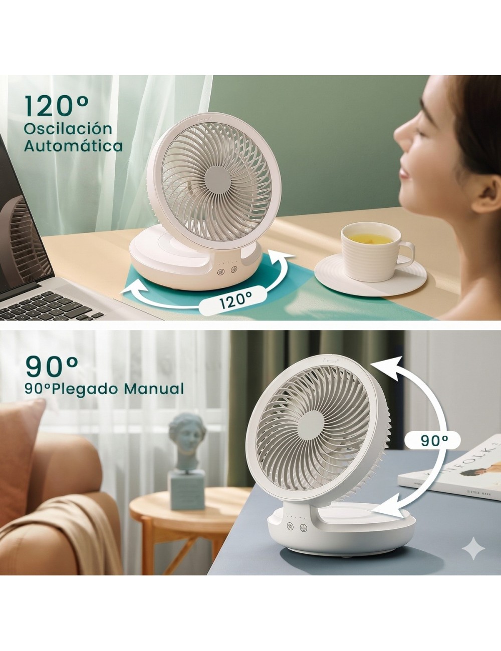 Ventilador Recargable 4000mah Oscilante Led Pared Escritorio