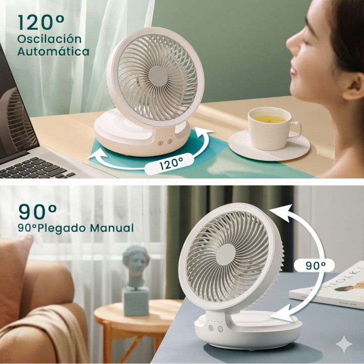 Ventilador Recargable 4000mah Oscilante Led Pared Escritorio