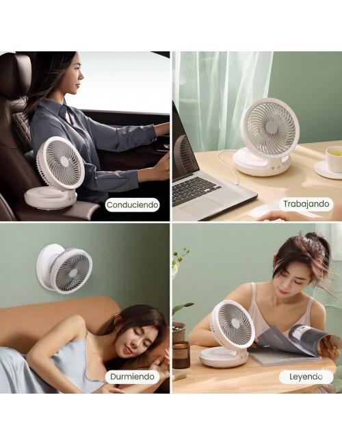 Ventilador Recargable 4000mah Oscilante Led Pared Escritorio