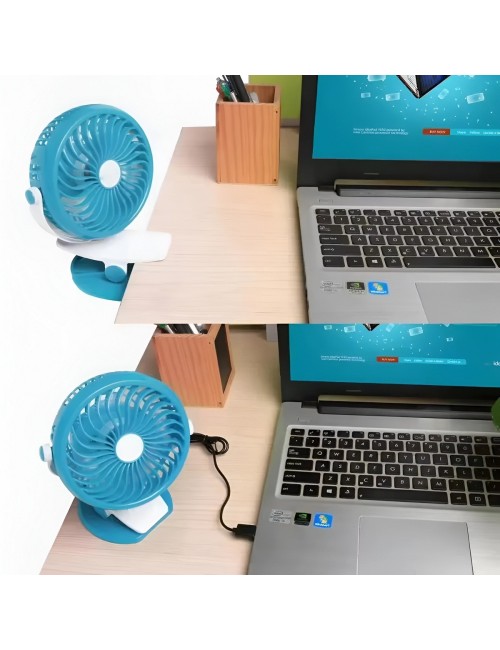 Ventilador Recargable Usb Portátil Con Clip Rotación 360°