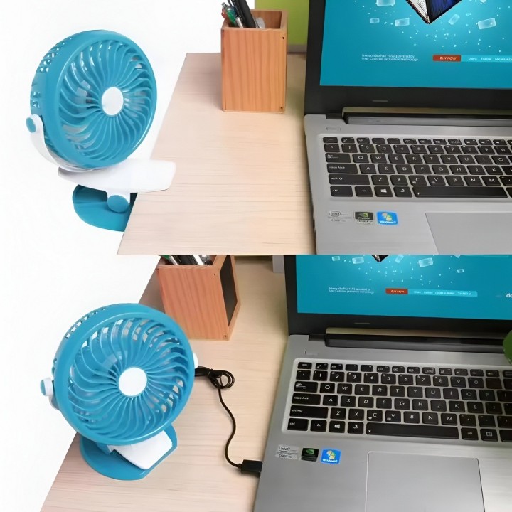 Ventilador Recargable Usb Portátil Con Clip Rotación 360°