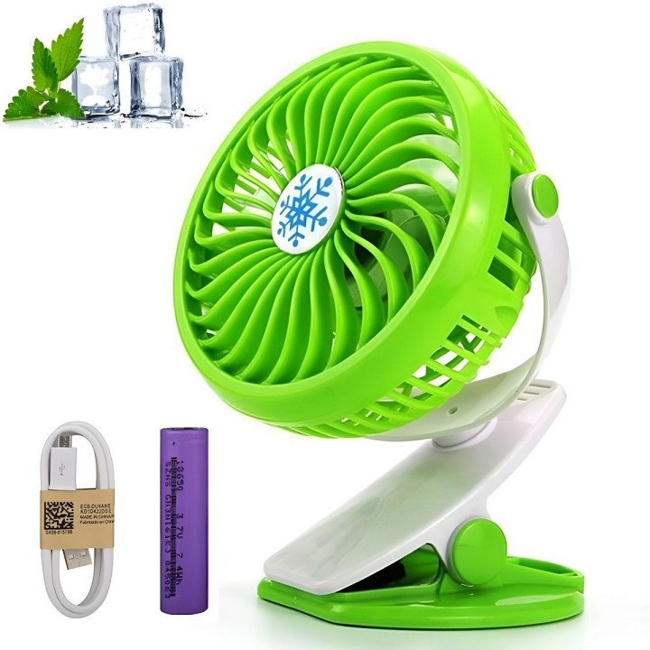 Ventilador Recargable Usb Portátil Con Clip Rotación 360°