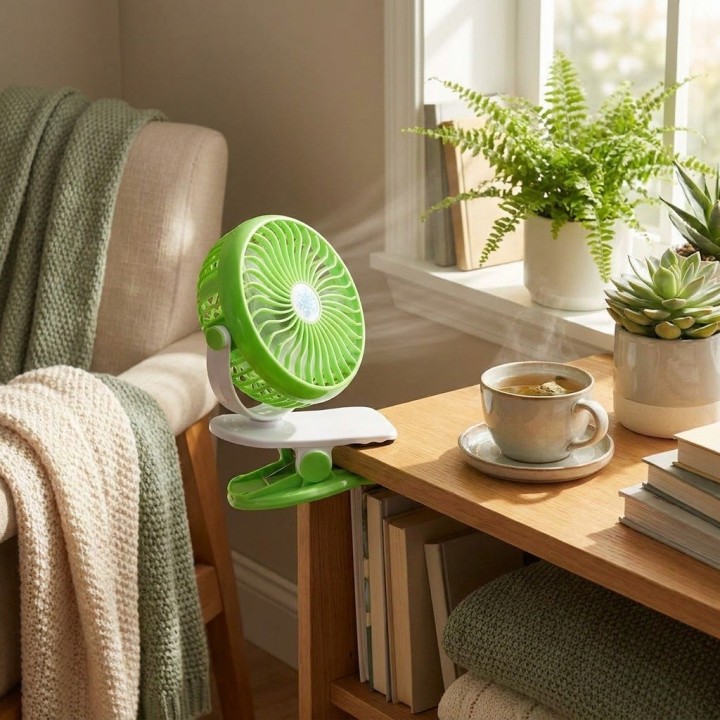 Ventilador Recargable Usb Portátil Con Clip Rotación 360°