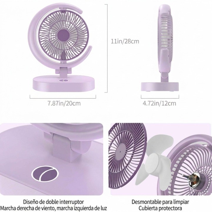 Ventilador Lámpara De Escritorio Recargable Usb Mesa Y Pared
