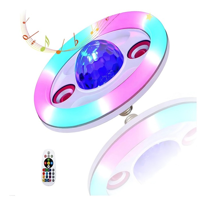 Bombillo Led Ovni Parlante Bluetooth Rgb Sensor Ritmo Musica