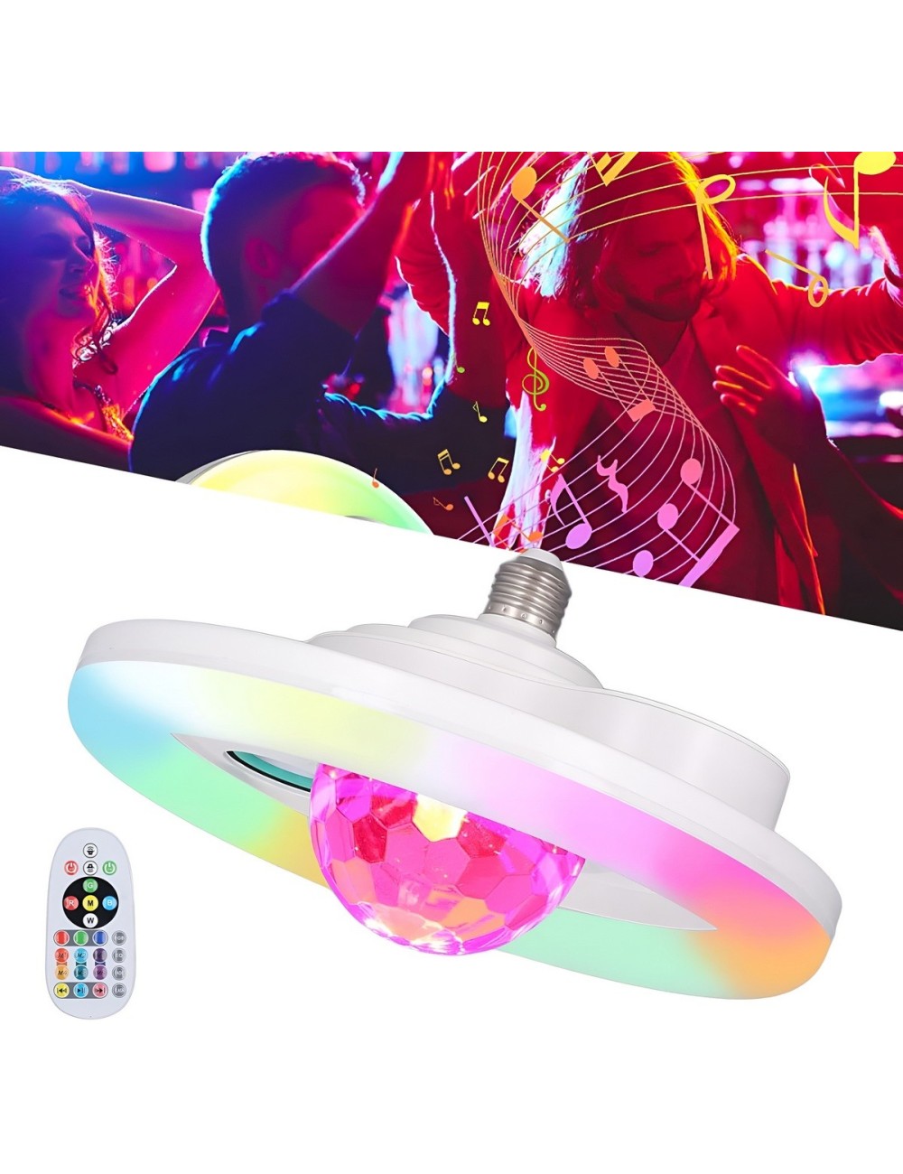 Bombillo Led Ovni Parlante Bluetooth Rgb Sensor Ritmo Musica
