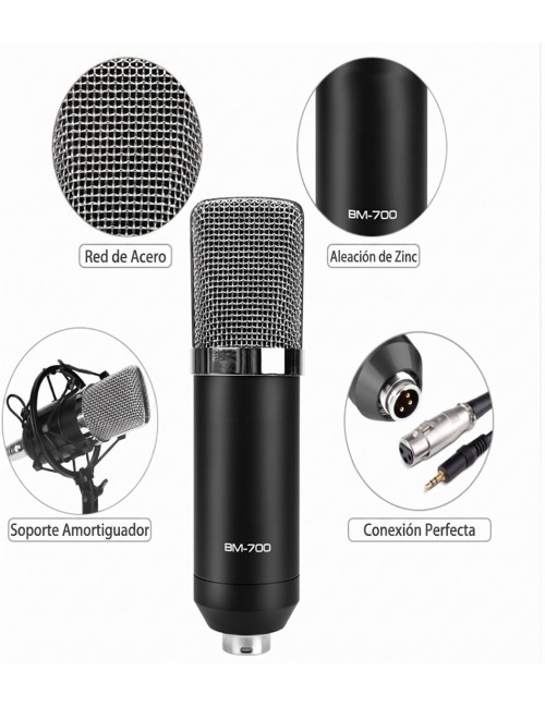 Microfono De Condensador Profesional Bm-700 Kit Podcast