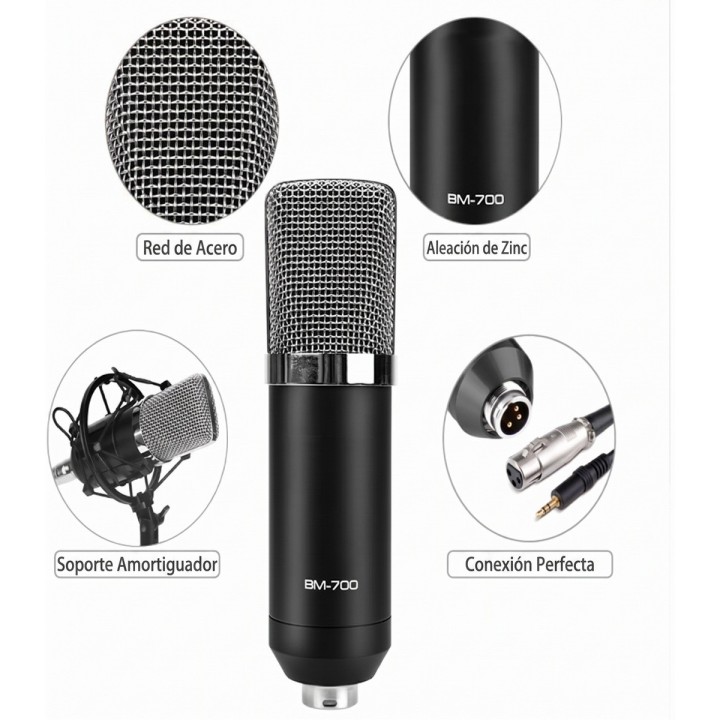 Microfono De Condensador Profesional Bm-700 Kit Podcast