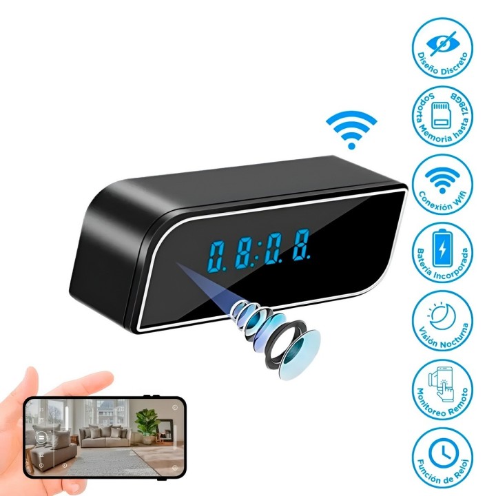 Reloj Despertador Camara Espia Wifi Full Hd Vision Nocturna