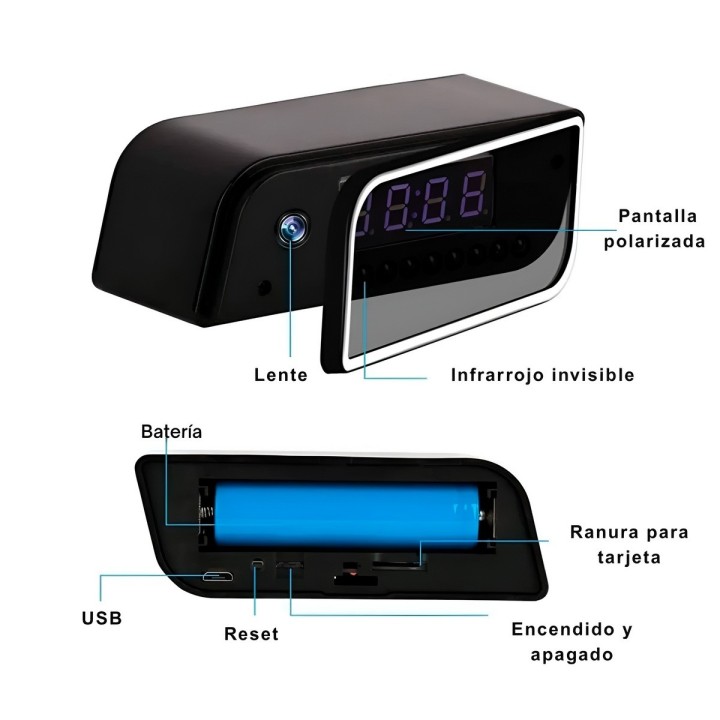 Reloj Despertador Camara Espia Wifi Full Hd Vision Nocturna