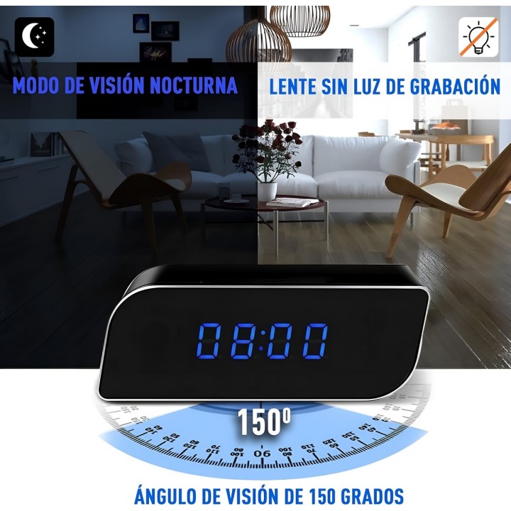 Reloj Despertador Camara Espia Wifi Full Hd Vision Nocturna