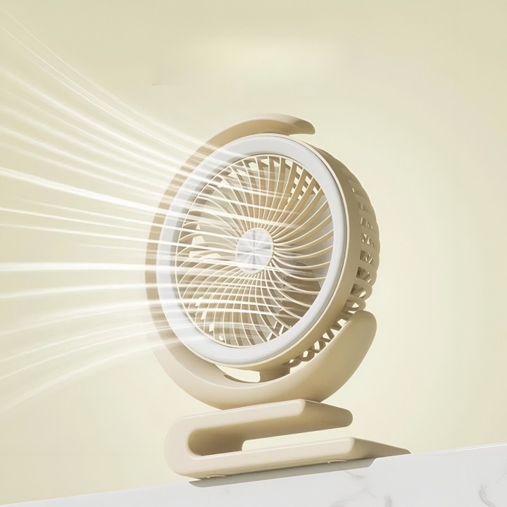 Ventilador Recargable De Escritorio 360 Grados Con Luz Led