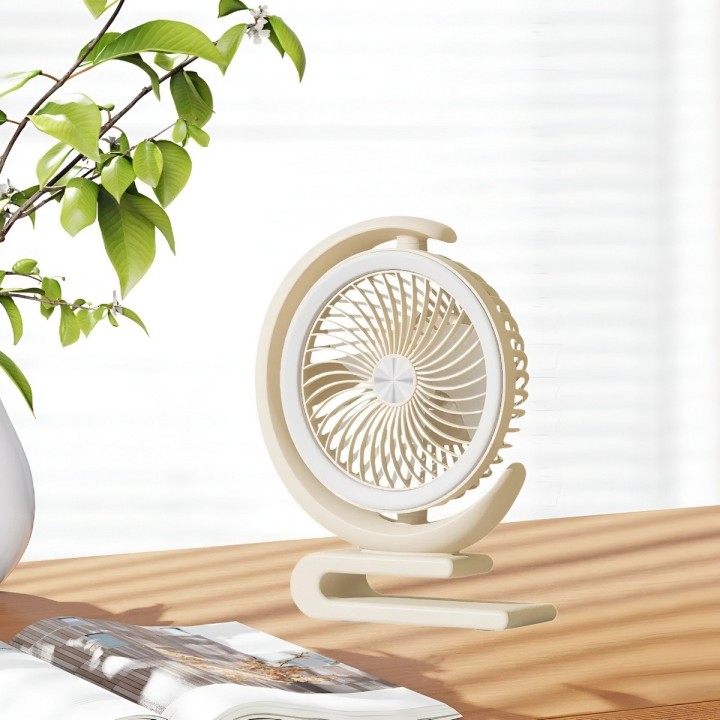 Ventilador Recargable De Escritorio 360 Grados Con Luz Led