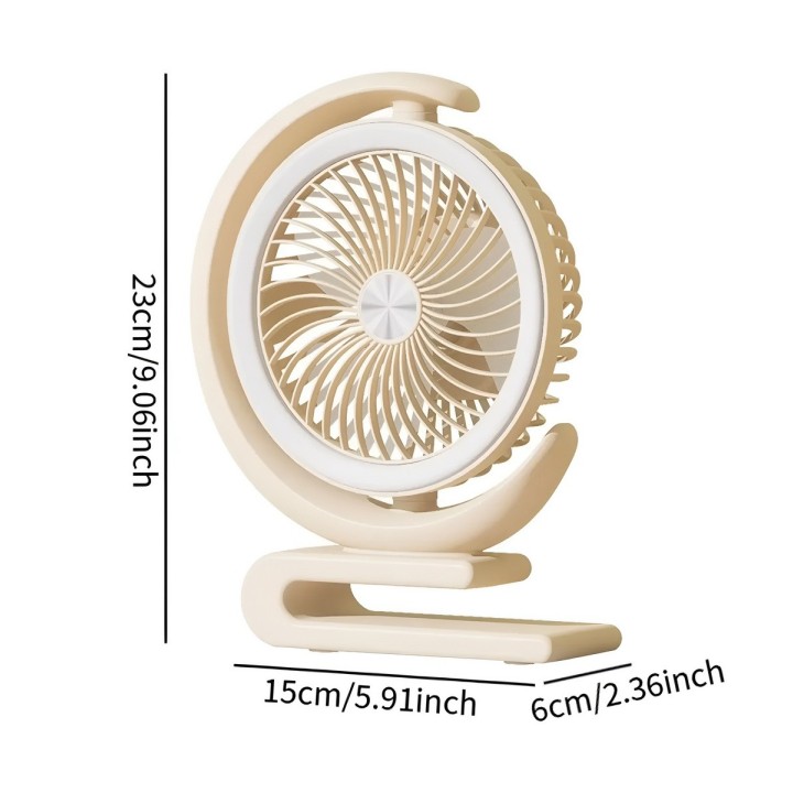 Ventilador Recargable De Escritorio 360 Grados Con Luz Led