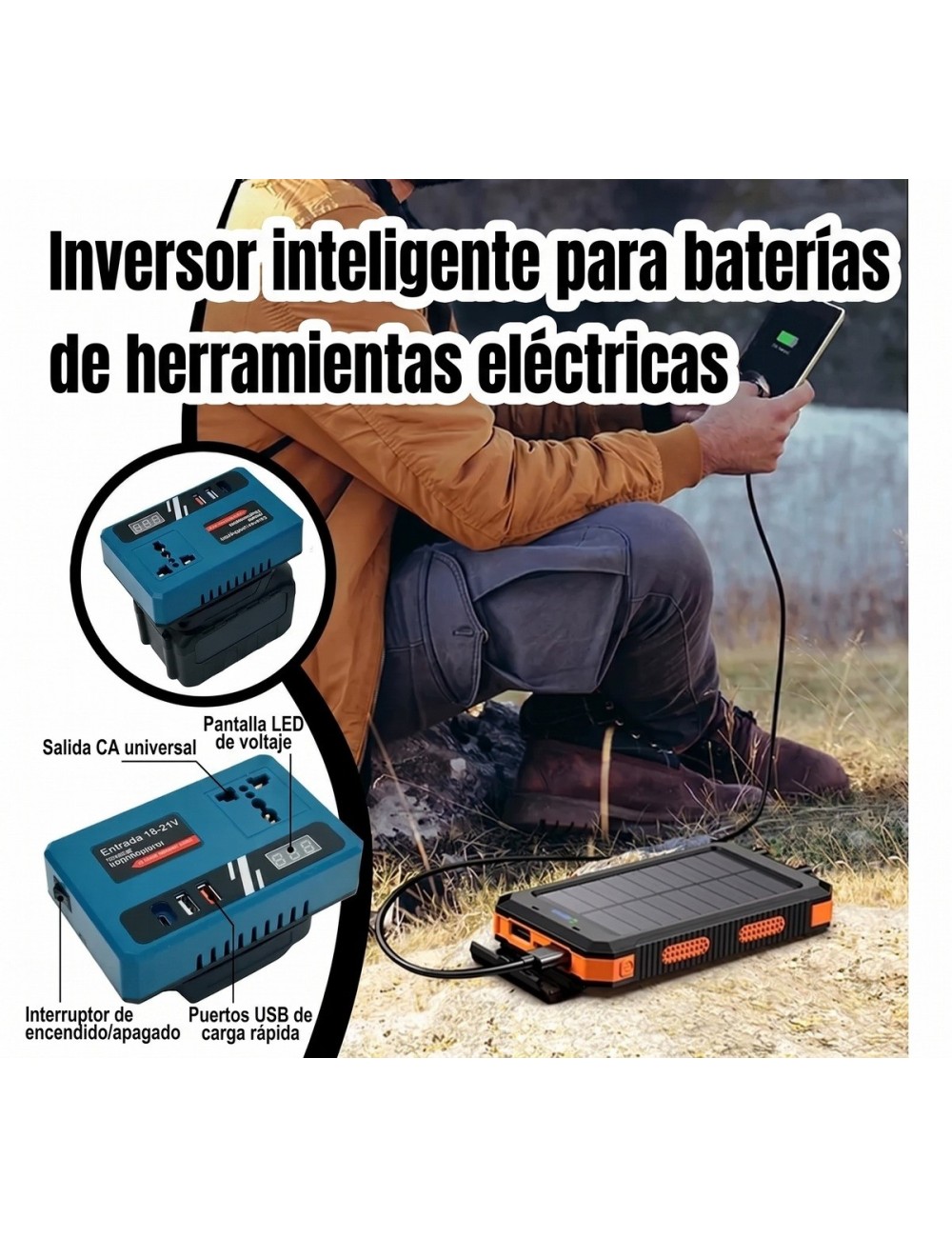 Inversor De Corriente Bateria 21v 3.0ah A 110v Usb Tipo C