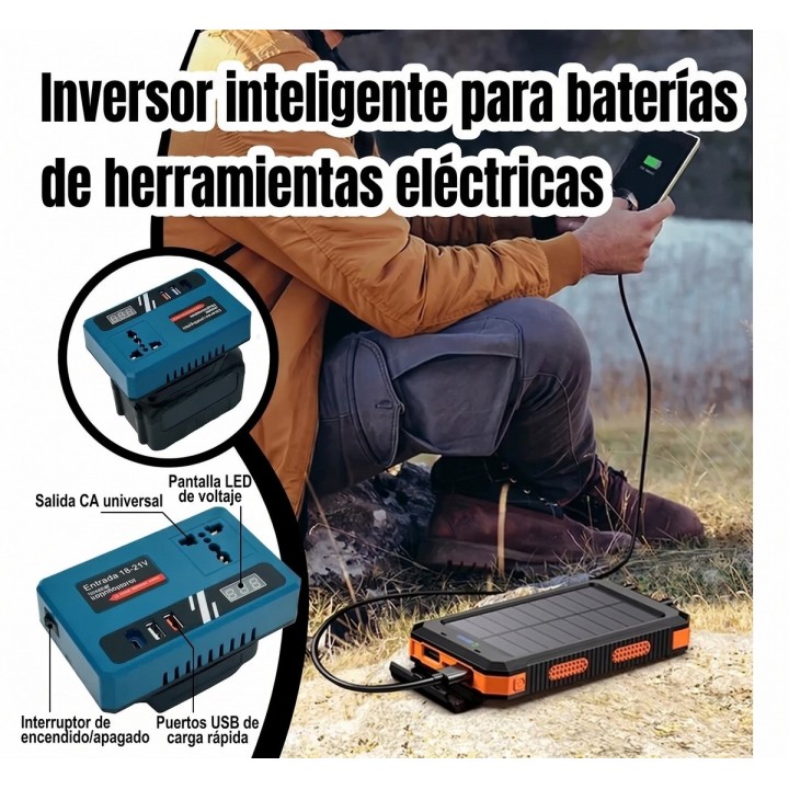 Inversor De Corriente Bateria 21v 3.0ah A 110v Usb Tipo C