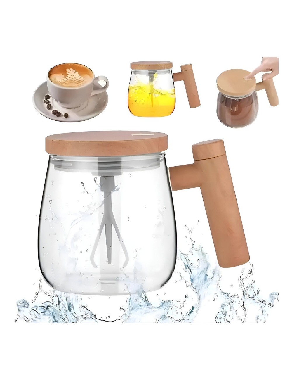 Mug Pocillo Mezclador Automático Recargable Vidrio Premium