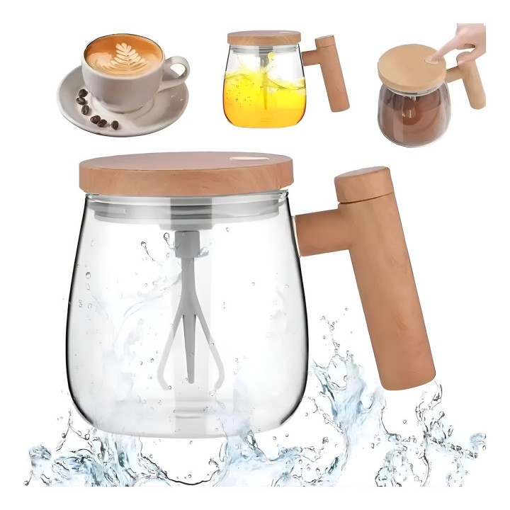 Mug Pocillo Mezclador Automático Recargable Vidrio Premium