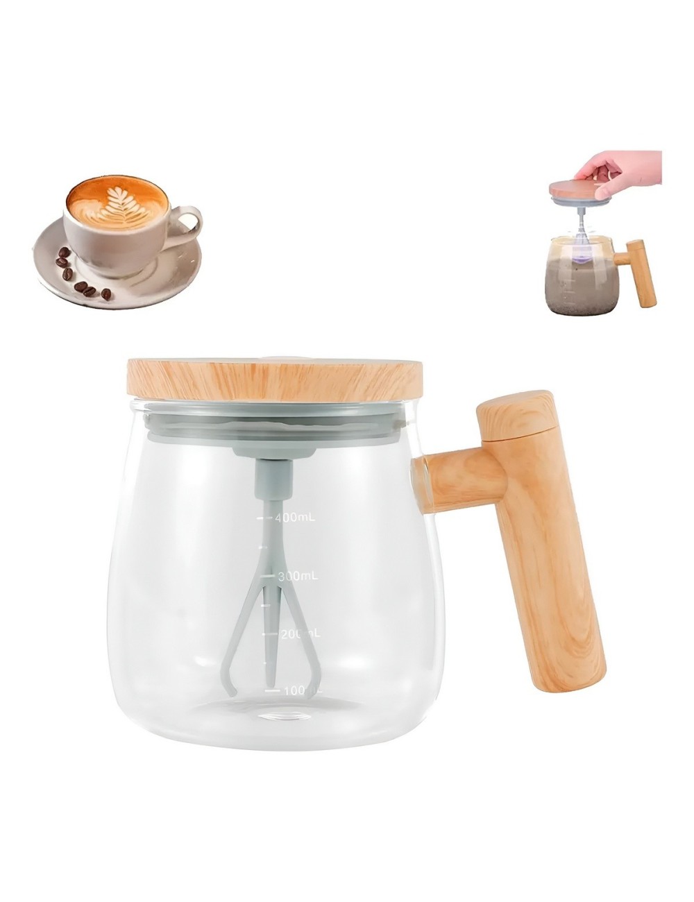 Mug Pocillo Mezclador Automático Recargable Vidrio Premium