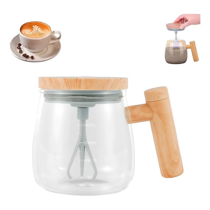 Mug Pocillo Mezclador Automático Recargable Vidrio Premium