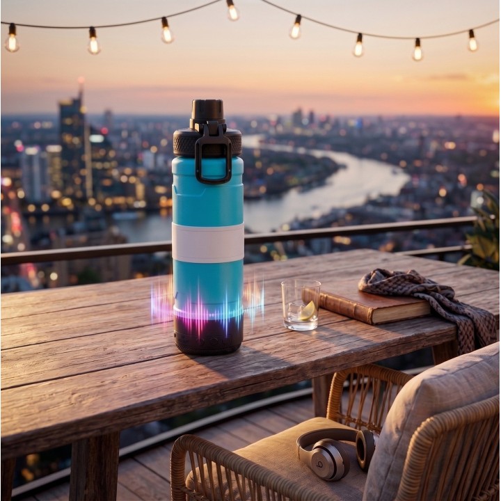 Termo Botella Deportiva 650ml Parlante Bluetooth Luz Led