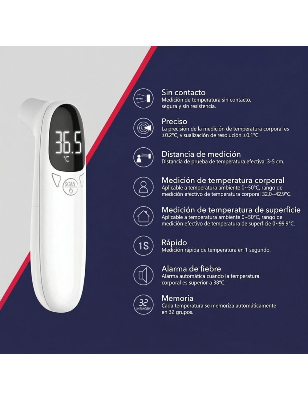 Termometro Infrarrojo Digital Sin Contacto Medición Rápida