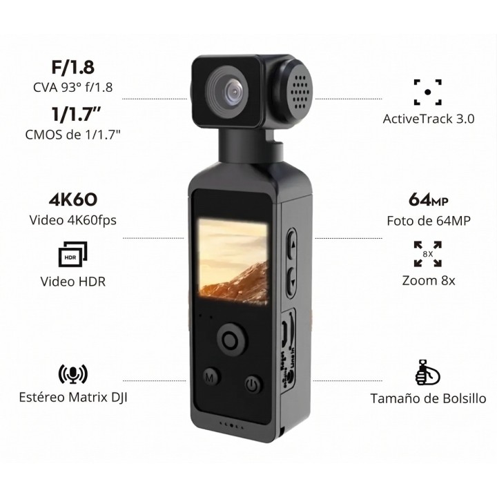 Cámara De Acción De Bolsillo 4k Wifi Gimbal Inteligente