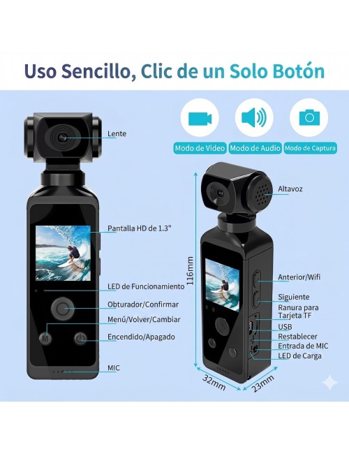 Cámara De Acción De Bolsillo 4k Wifi Gimbal Inteligente