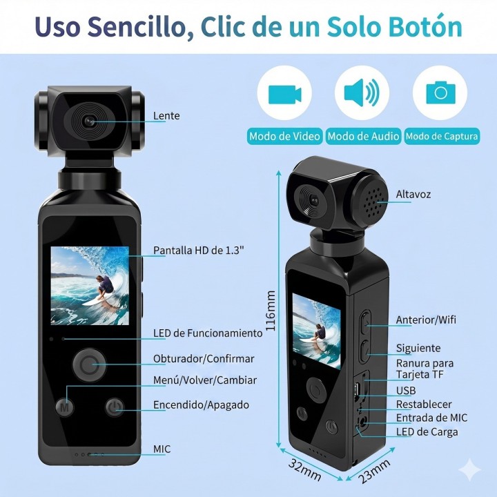Cámara De Acción De Bolsillo 4k Wifi Gimbal Inteligente