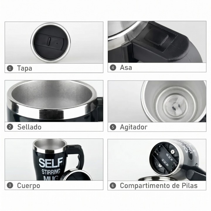 Mug Pocillo Mezclador Automático Termo Acero Inoxidable