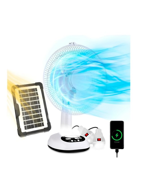 Ventilador Recargable 14 Pulgadas Panel Solar Luz Led Usb