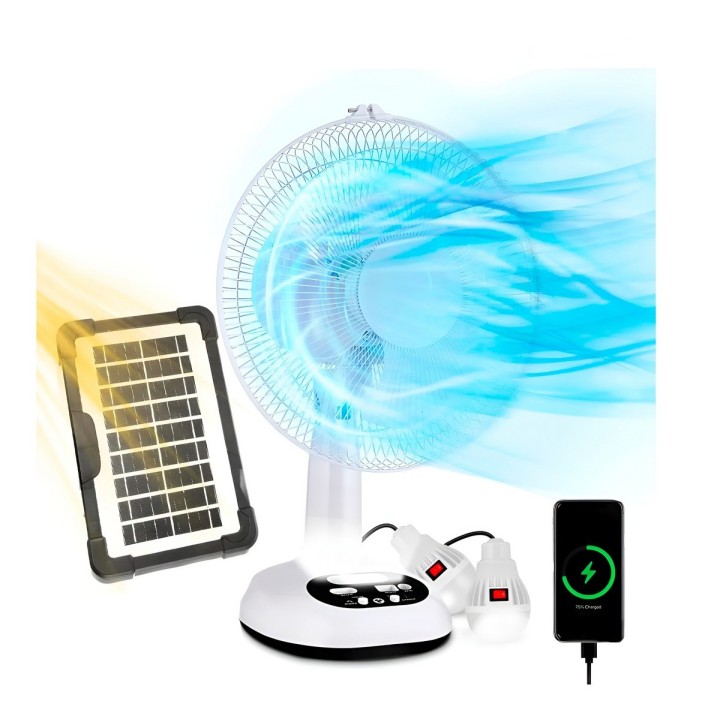 Ventilador Recargable 14 Pulgadas Panel Solar Luz Led Usb