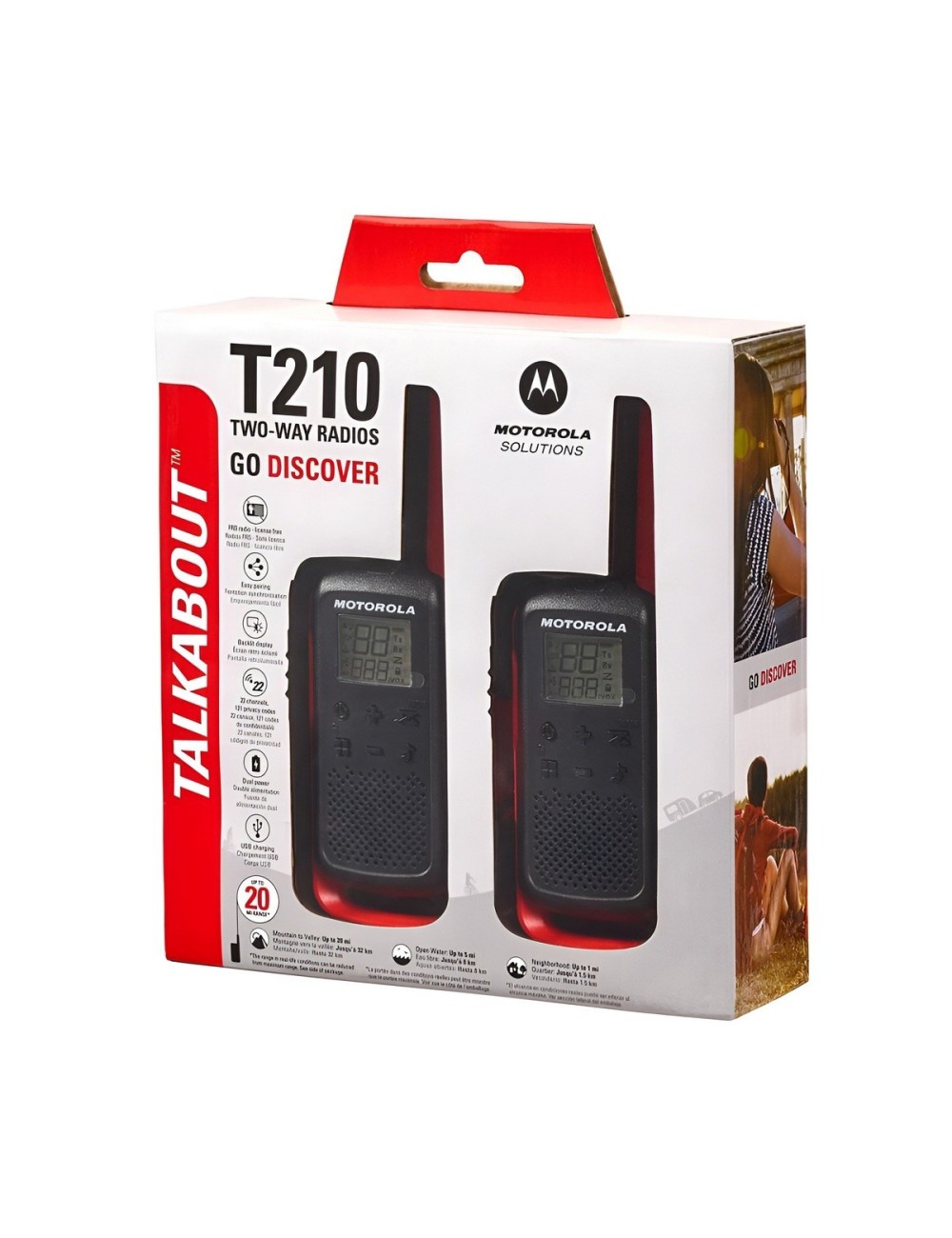 Walkie-talkie Motorola T210 T210 De 2 Radios Y Frecuencia Frs/gmrs. - Negro Con Rojo