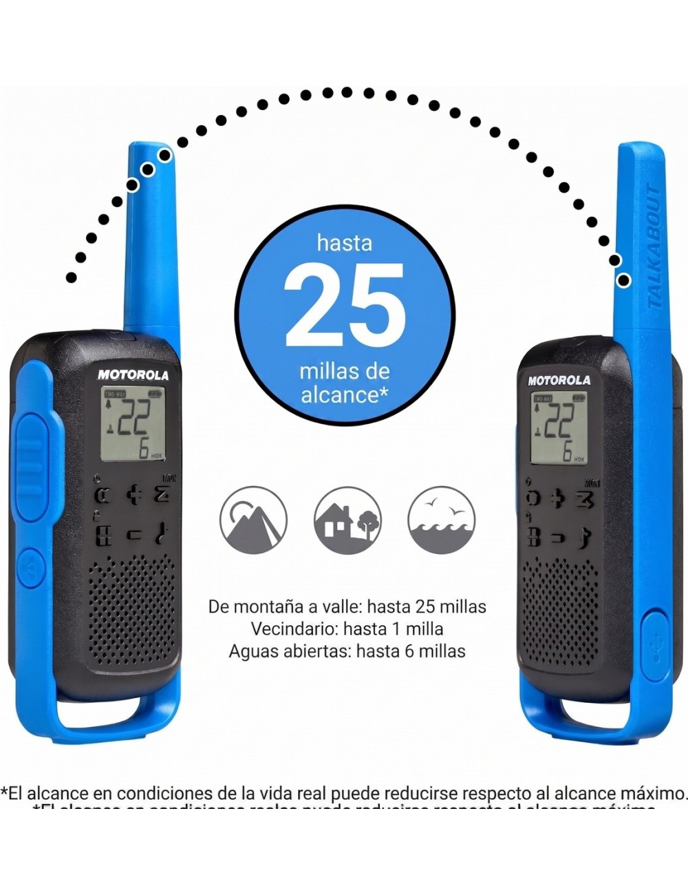 Walkie-talkie Motorola Talkabout T270 de 2 radios - negro