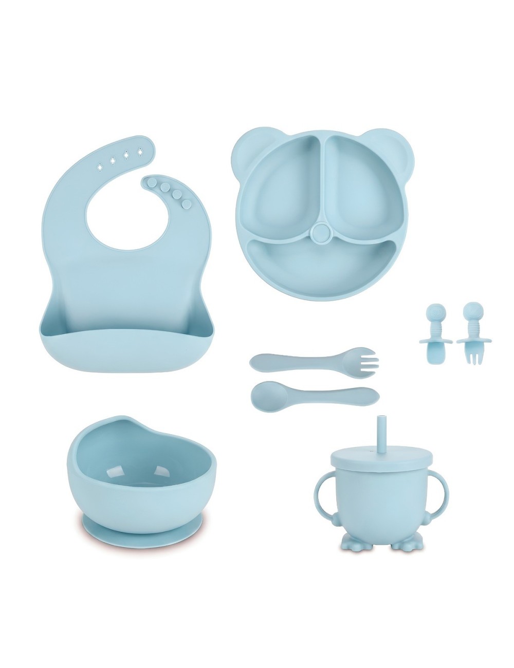 Set Alimentación Silicona Bebé Plato Vaso Babero