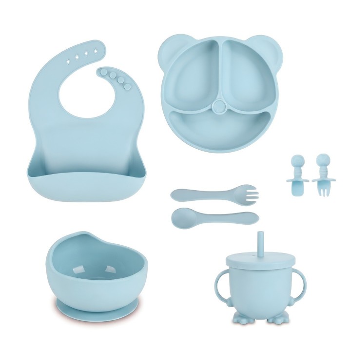 Set Alimentación Silicona Bebé Plato Vaso Babero