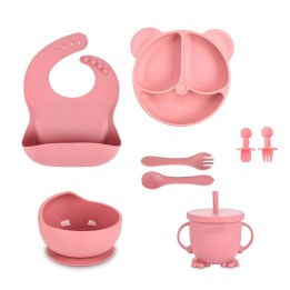 Set Alimentación Silicona Bebé Plato Vaso Babero