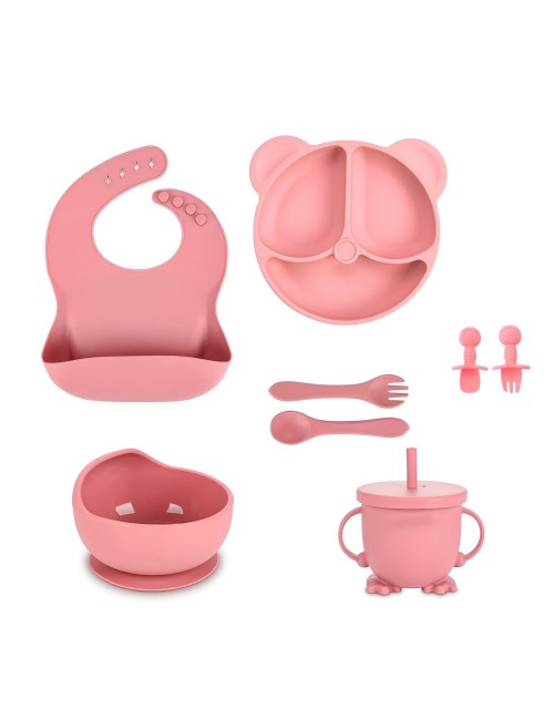 Set Alimentación Silicona Bebé Plato Vaso Babero