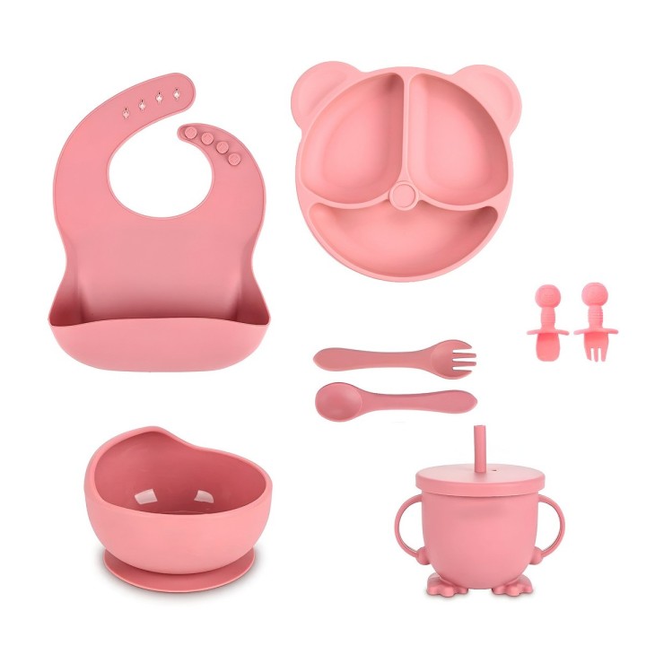 Set Alimentación Silicona Bebé Plato Vaso Babero