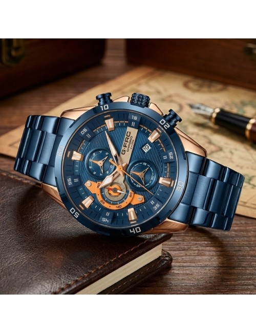 Reloj G-force Gr8402 Cronógrafo De Acero + Estuche Premium