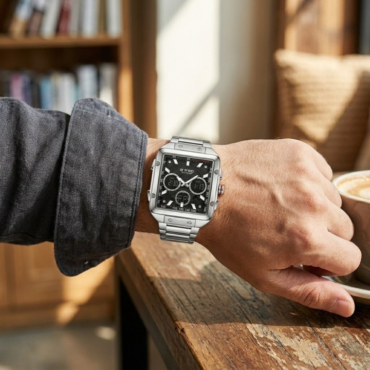 Reloj G-force Al193 Doble Hora En Acero + Estuche Premium