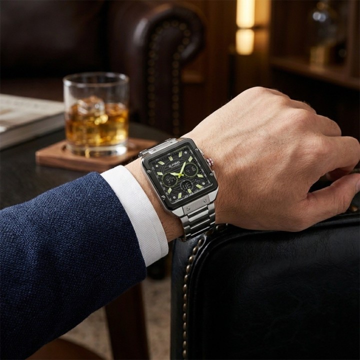 Reloj G-force Al193 Doble Hora En Acero + Estuche Premium