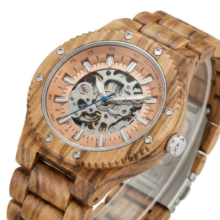 Reloj G-force Gm-137b Automatico De Bambu + Estuche Premium