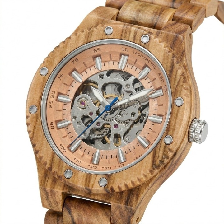 Reloj G-force Gm-137b Automatico De Bambu + Estuche Premium