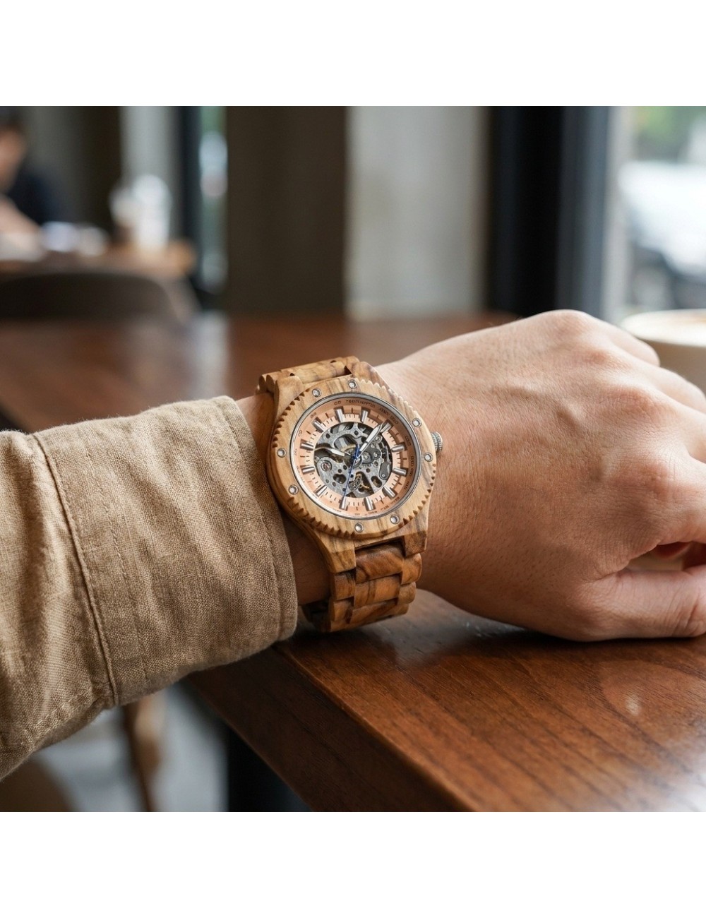 Reloj G-force Gm-137b Automatico De Bambu + Estuche Premium