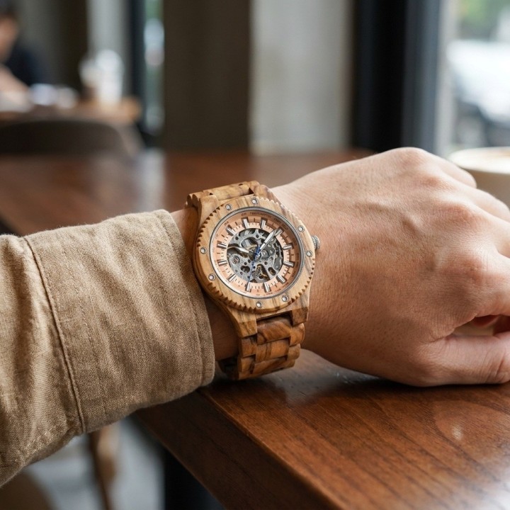 Reloj G-force Gm-137b Automatico De Bambu + Estuche Premium
