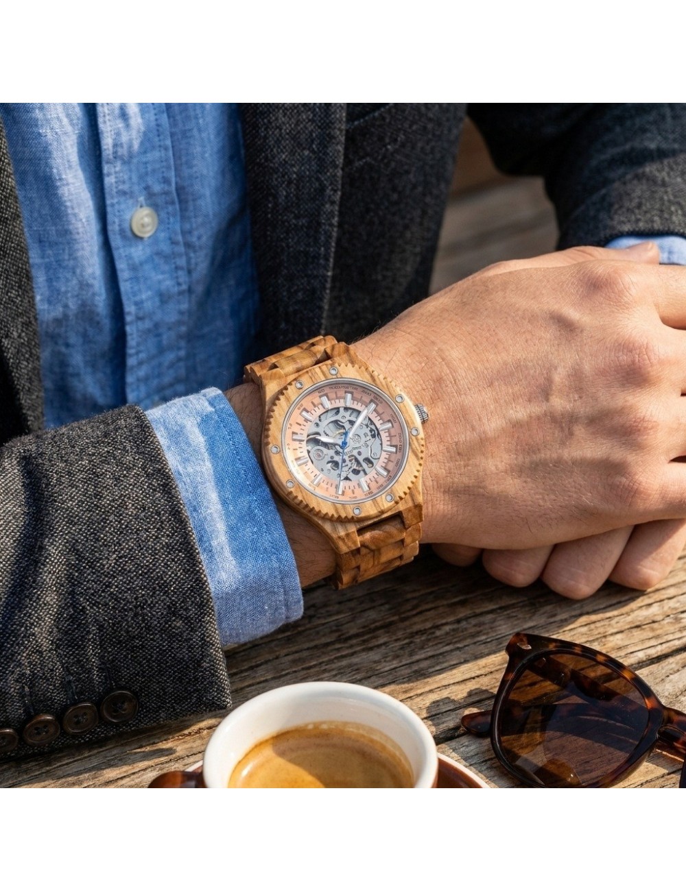 Reloj G-force Gm-137b Automatico De Bambu + Estuche Premium