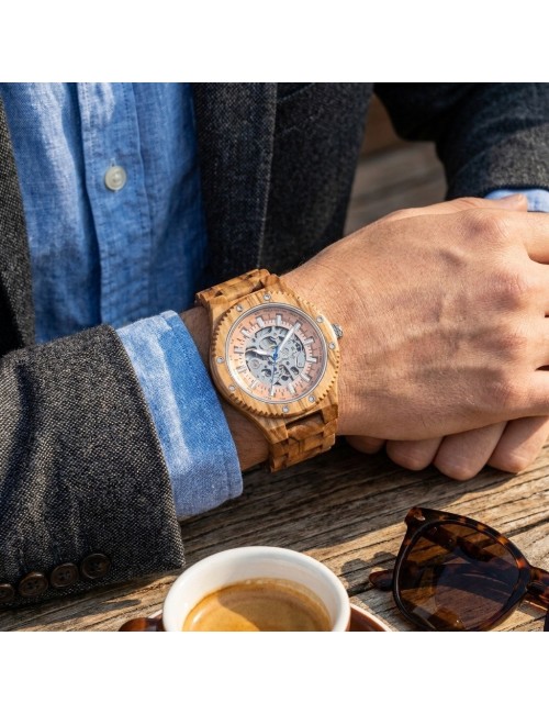 Reloj G-force Gm-137b Automatico De Bambu + Estuche Premium