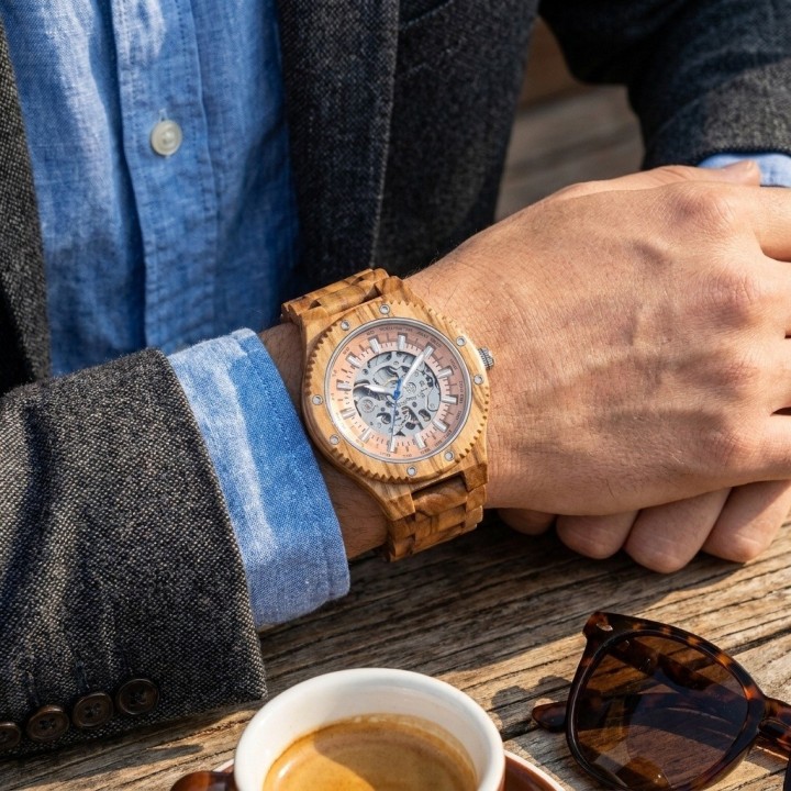 Reloj G-force Gm-137b Automatico De Bambu + Estuche Premium